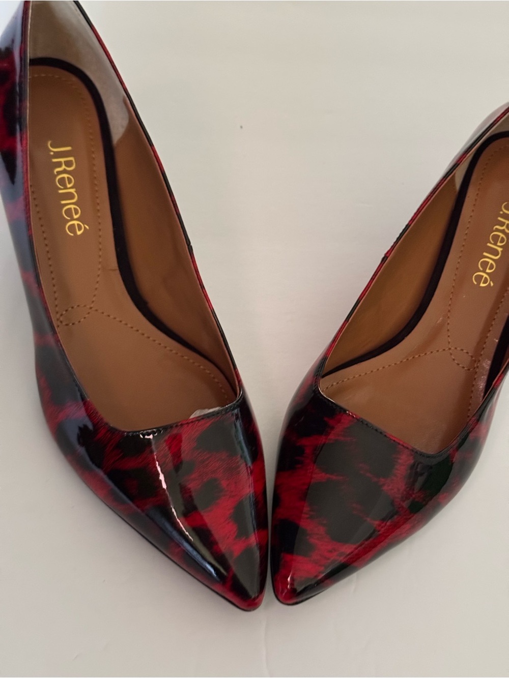 J.Renee Red and Black Leopard Patent Pointed Toe Pumps